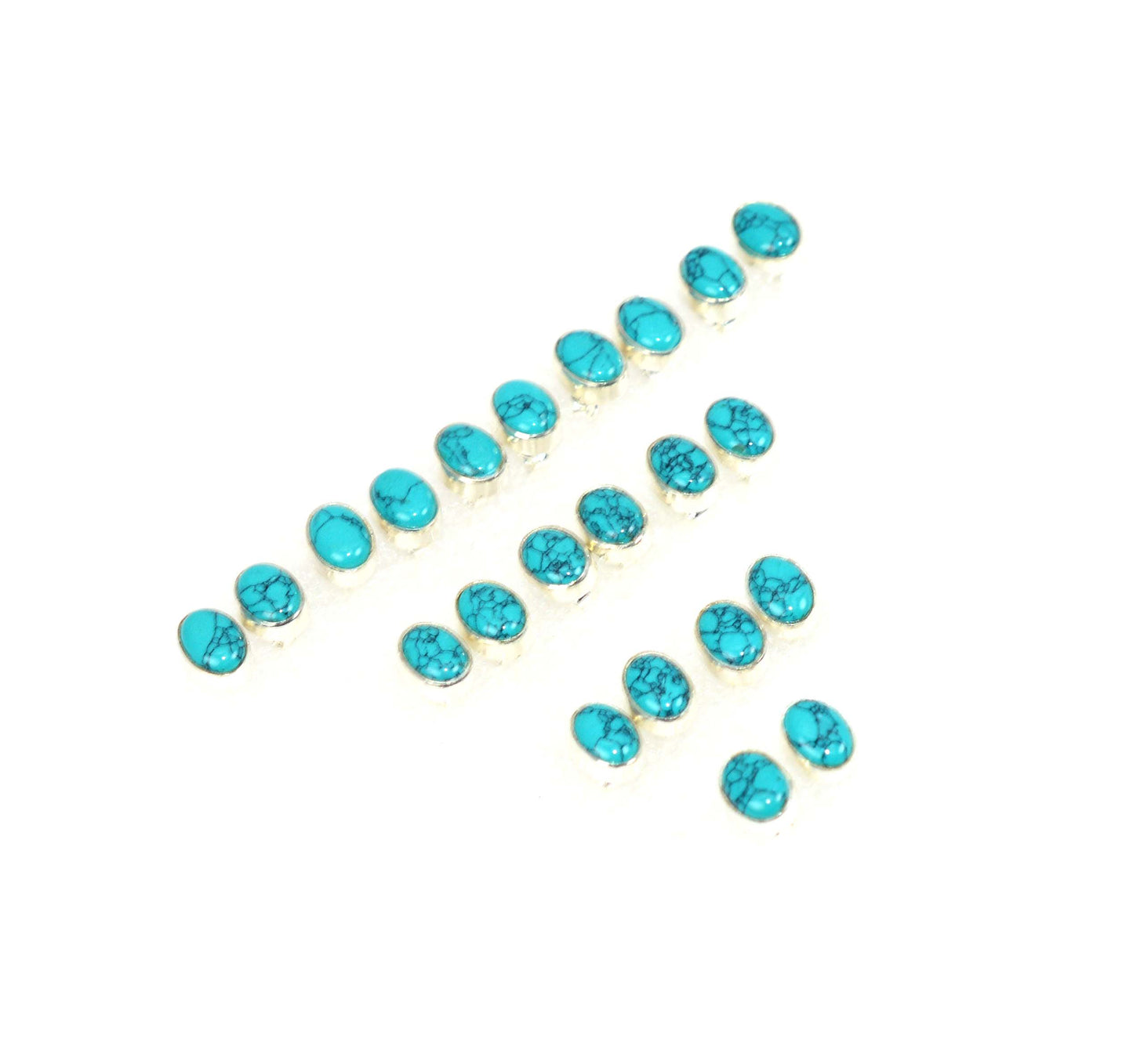 WHOLESALE 11PR 925 SOLID STERLING SILVER BLUE TURQUOISE STUD EARRING LOT