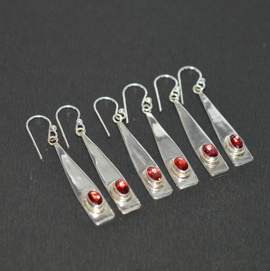WHOLESALE 3PR 925 SOLID STERLING SILVER CUT RED GARNET HOOK EARRING LOT