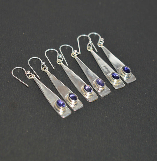 WHOLESALE 3PR 925 SOLID STERLING SILVER CUT BLUE IOLITE HOOK EARRING LOT