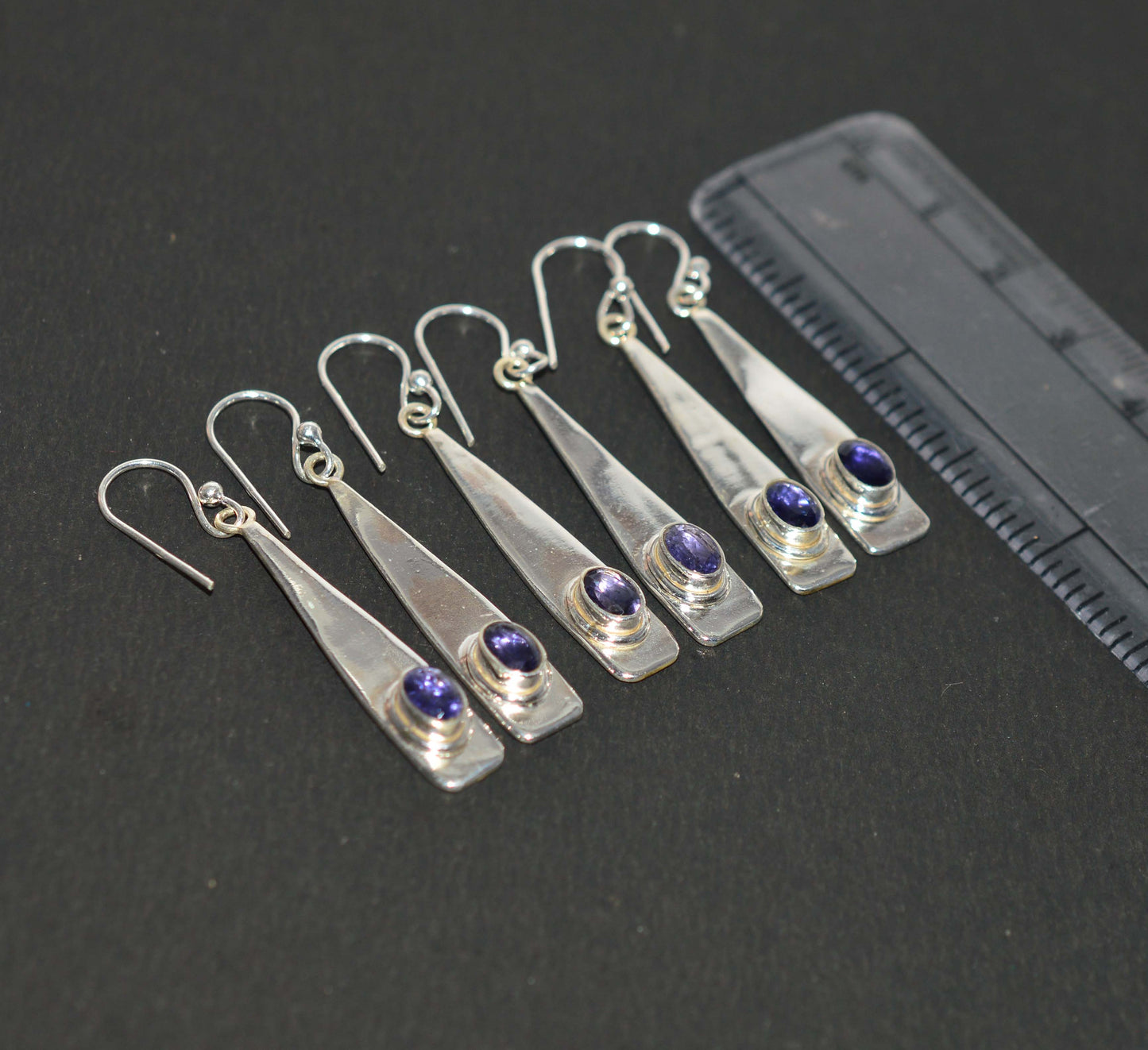 WHOLESALE 3PR 925 SOLID STERLING SILVER CUT BLUE IOLITE HOOK EARRING LOT