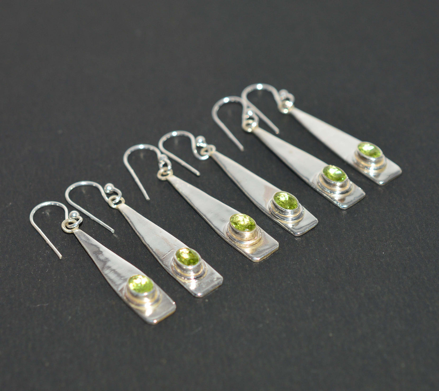 WHOLESALE 3PR 925 SOLID STERLING SILVER CUT GREEN PERIDOT HOOK EARRING LOT