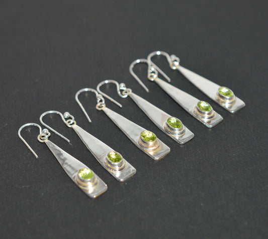 WHOLESALE 3PR 925 SOLID STERLING SILVER CUT GREEN PERIDOT HOOK EARRING LOT
