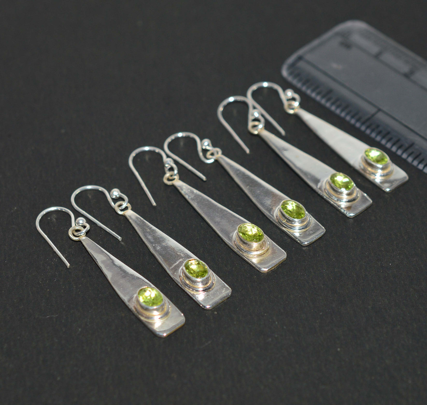 WHOLESALE 3PR 925 SOLID STERLING SILVER CUT GREEN PERIDOT HOOK EARRING LOT