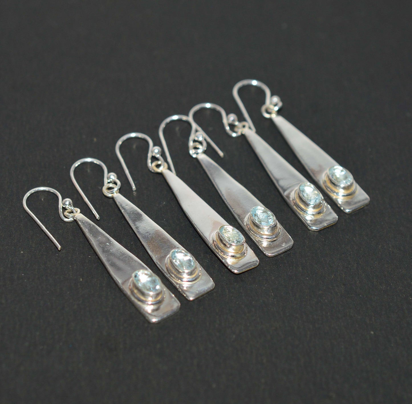 WHOLESALE 3PR 925 SOLID STERLING SILVER CUT BLUE TOPAZ HOOK EARRING LOT