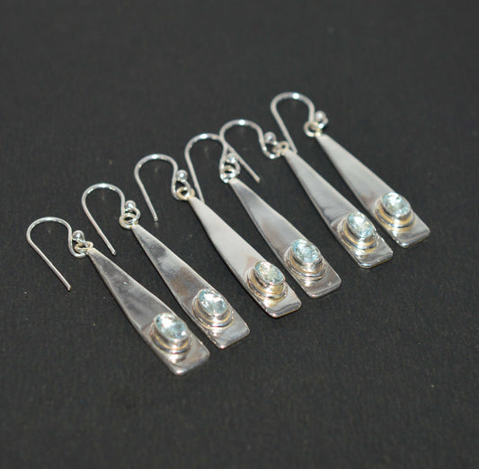 WHOLESALE 3PR 925 SOLID STERLING SILVER CUT BLUE TOPAZ HOOK EARRING LOT
