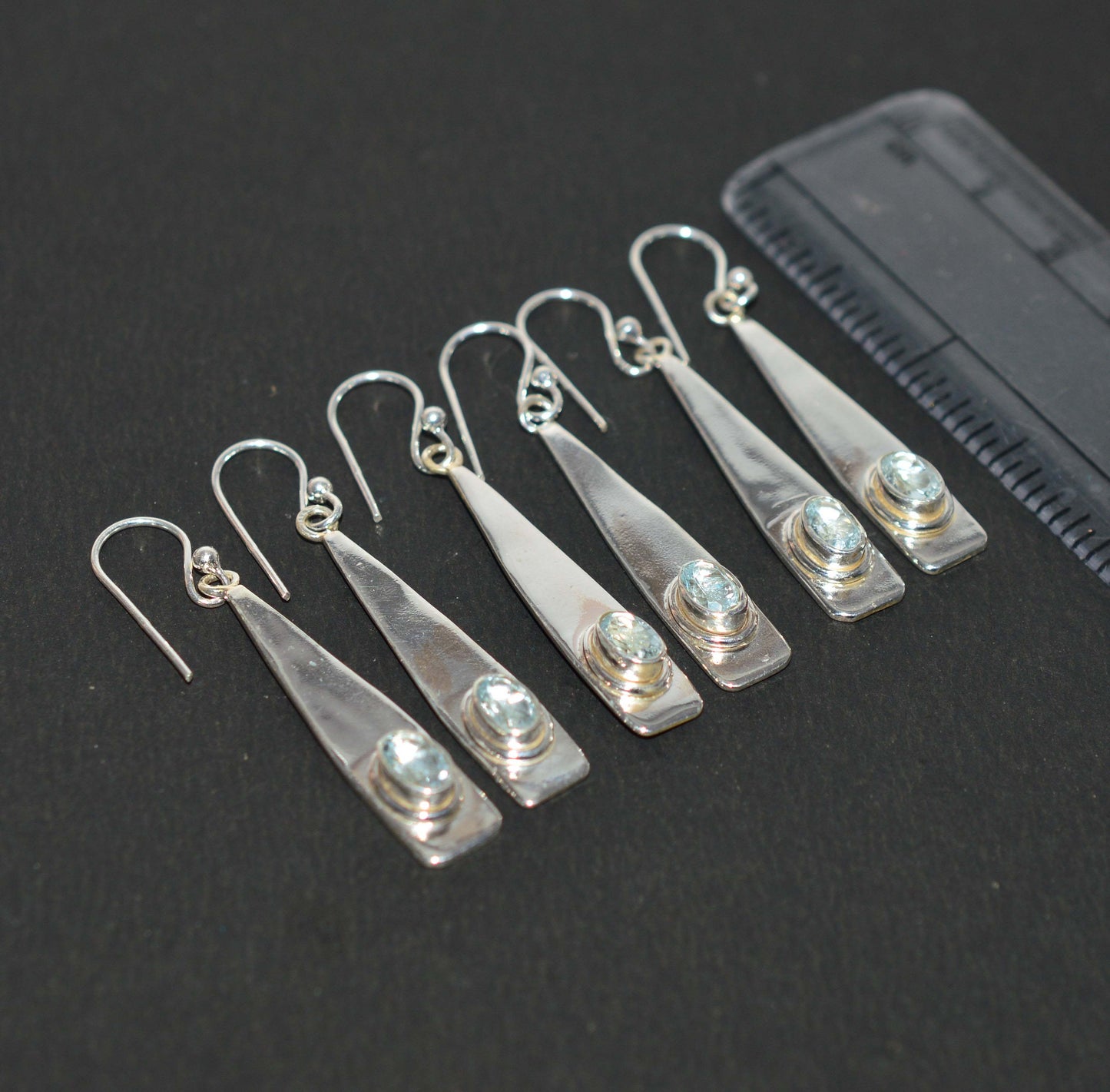 WHOLESALE 3PR 925 SOLID STERLING SILVER CUT BLUE TOPAZ HOOK EARRING LOT