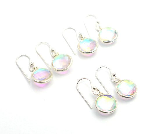 WHOLESALE 3PR 925 SOLID STERLING SILVER CUT RAINBOW MYSTIC QUARTZ EARRING LOT