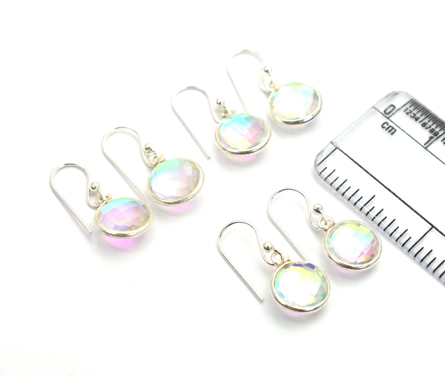WHOLESALE 3PR 925 SOLID STERLING SILVER CUT RAINBOW MYSTIC QUARTZ EARRING LOT