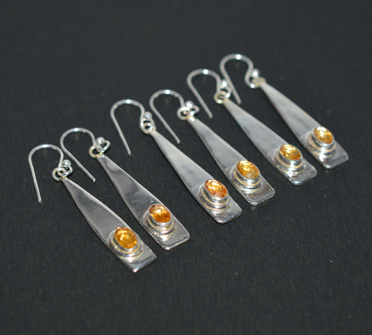WHOLESALE 3PR 925 SOLID STERLING SILVER CUT YELLOW CITRINE HOOK EARRING LOT