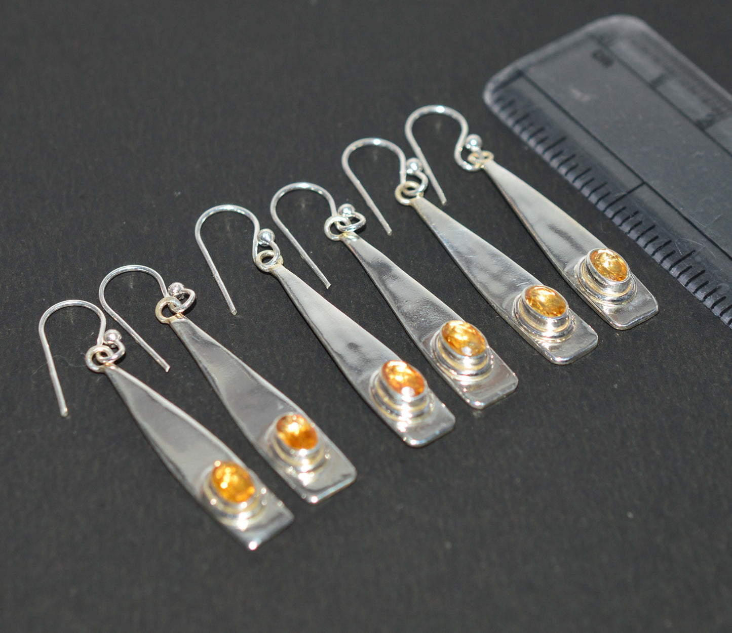 WHOLESALE 3PR 925 SOLID STERLING SILVER CUT YELLOW CITRINE HOOK EARRING LOT