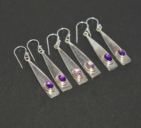 WHOLESALE 3PR 925 SOLID STERLING SILVER CUT PURPLE AMETHYST HOOK EARRING LOT