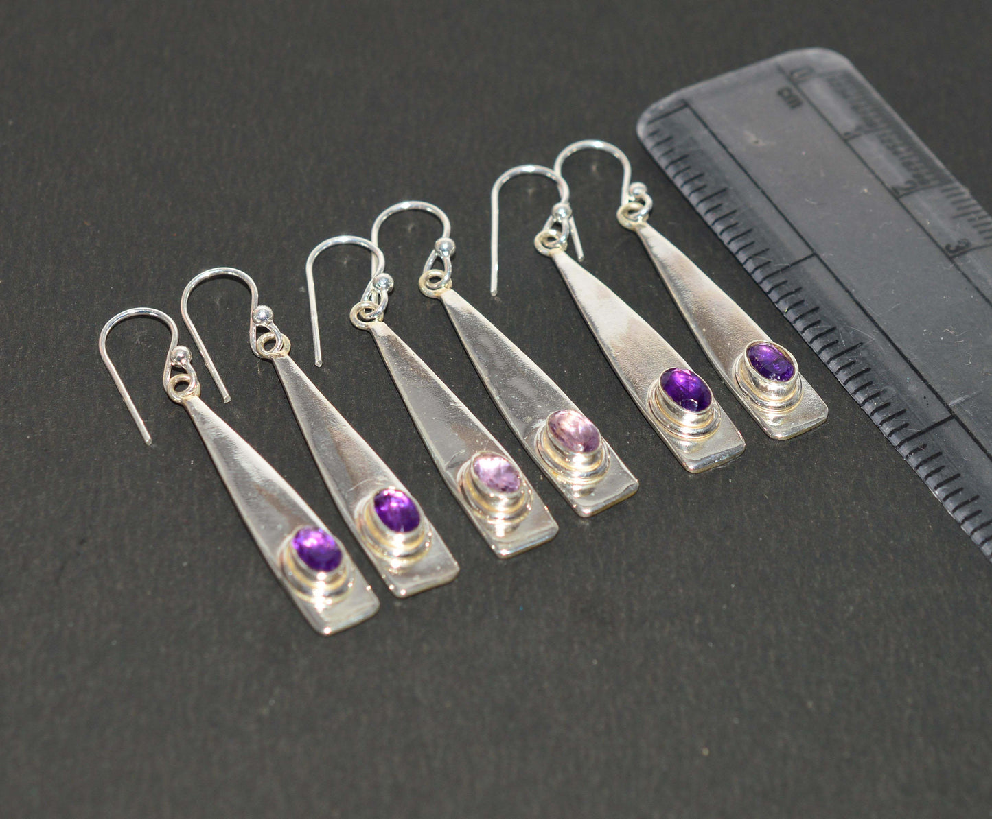 WHOLESALE 3PR 925 SOLID STERLING SILVER CUT PURPLE AMETHYST HOOK EARRING LOT