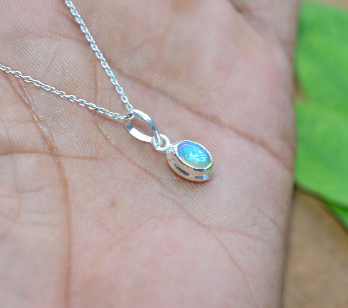 925 SOLID STERLING SILVER ETHIOPIAN OPAL CHAIN PENDANT
