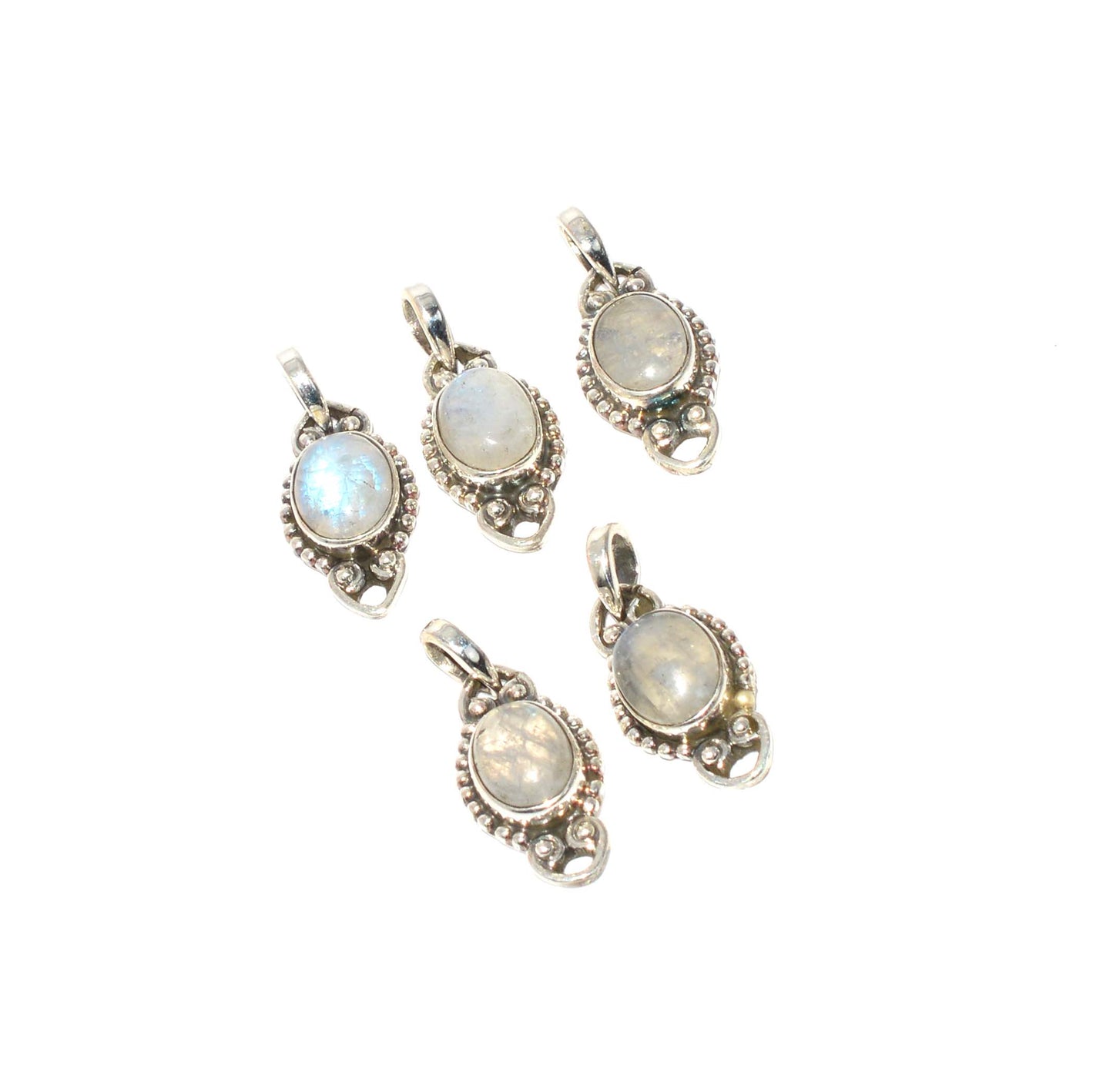 WHOLESALE 5PC 925 SOLID STERLING WHITE RAINBOW MOONSTONE PENDANT LOT