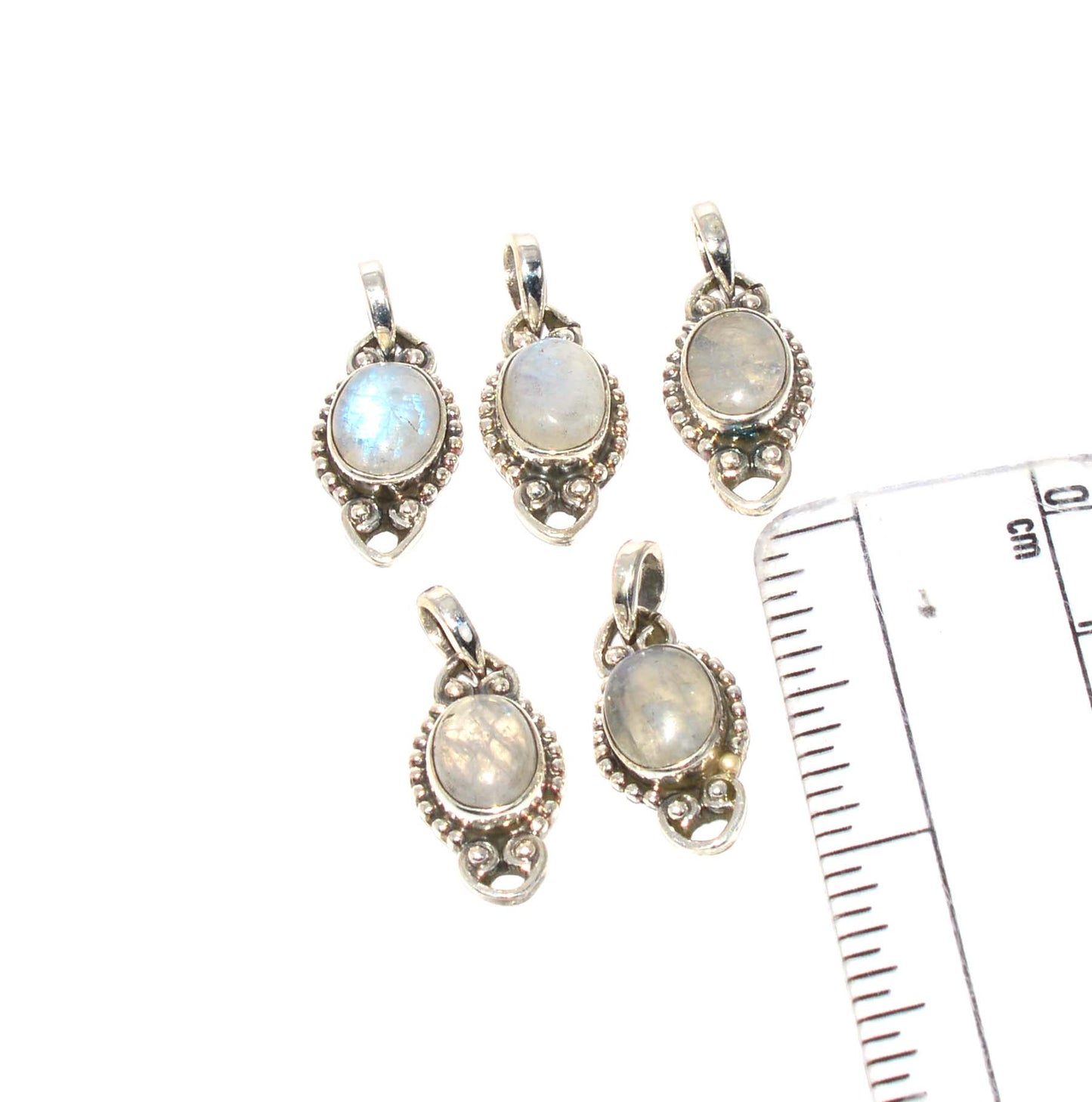 WHOLESALE 5PC 925 SOLID STERLING WHITE RAINBOW MOONSTONE PENDANT LOT