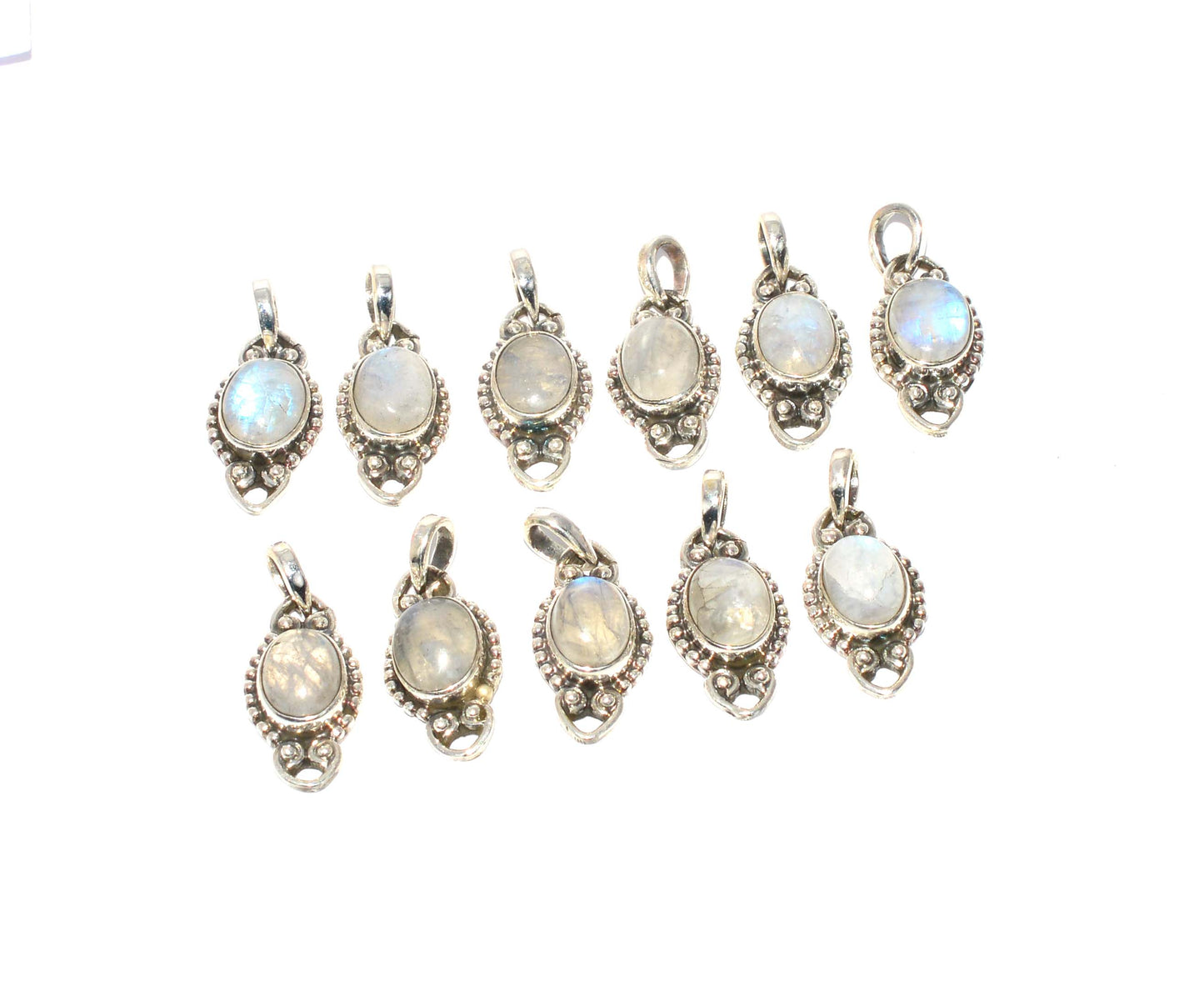 WHOLESALE 11PC 925 SOLID STERLING WHITE RAINBOW MOONSTONE PENDANT LOT