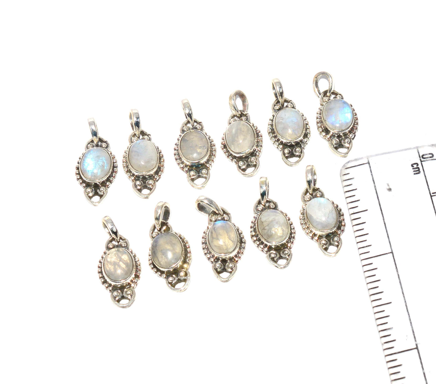 WHOLESALE 11PC 925 SOLID STERLING WHITE RAINBOW MOONSTONE PENDANT LOT