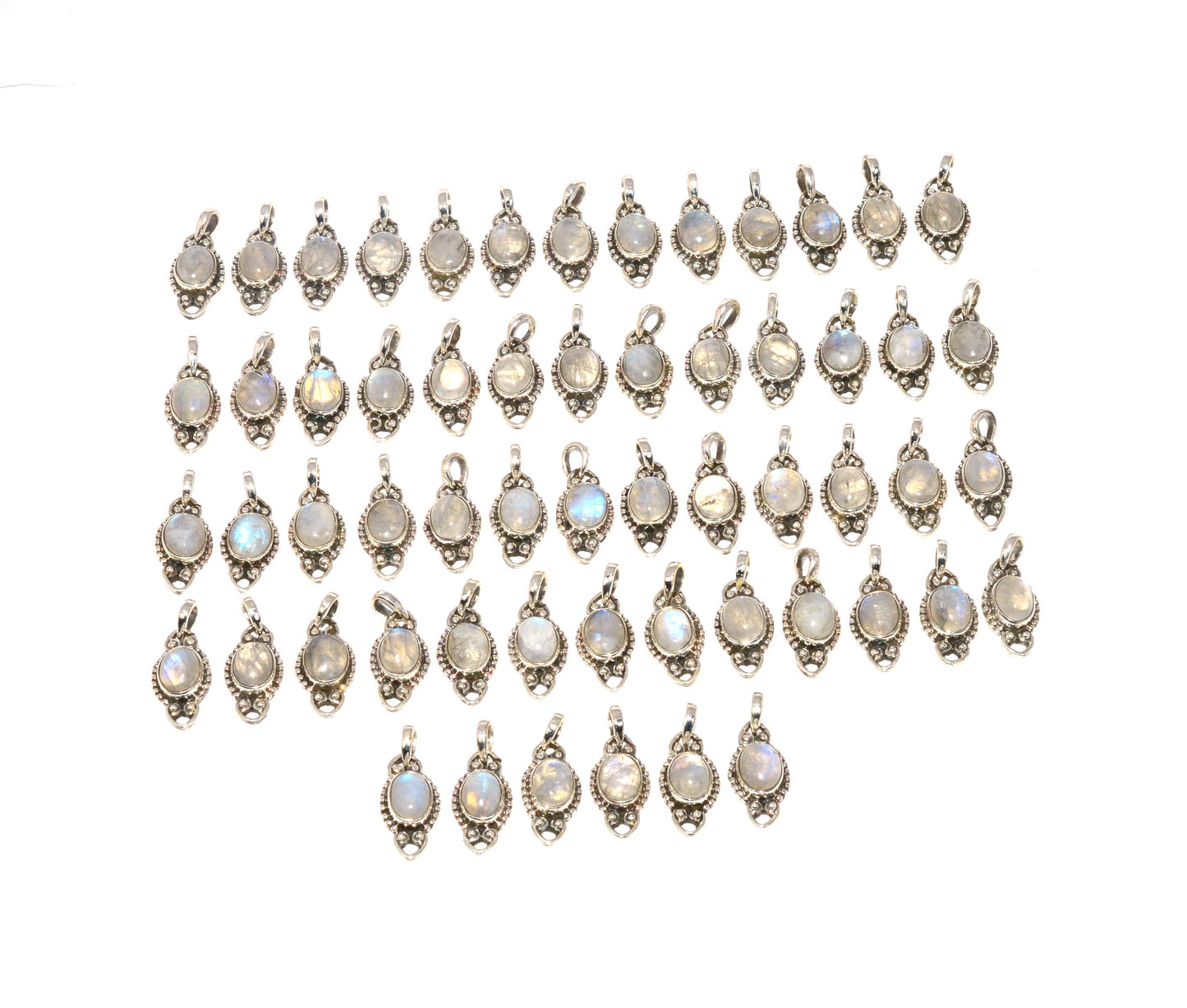 WHOLESALE 58PC 925 SOLID STERLING WHITE RAINBOW MOONSTONE PENDANT LOT