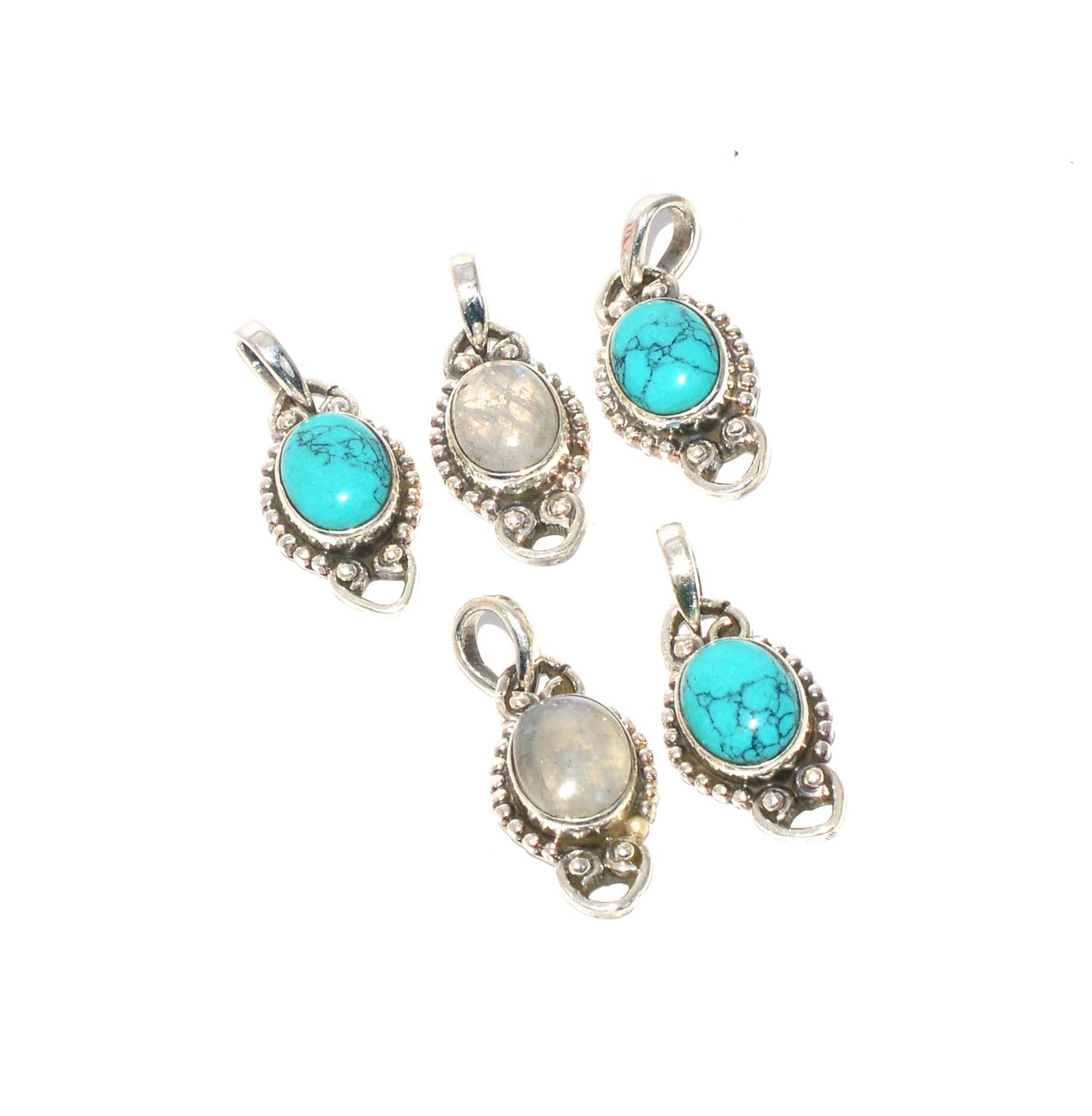 WHOLESALE 5PC 925 SOLID STERLING SILVER BLUE TURQUOISE MIX PENDANT LOT