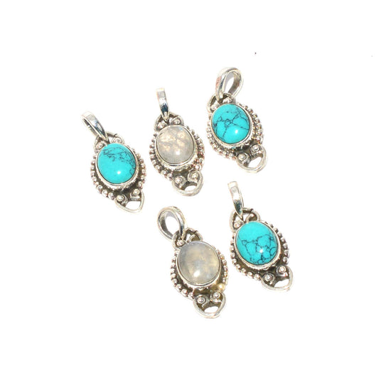 WHOLESALE 5PC 925 SOLID STERLING SILVER BLUE TURQUOISE MIX PENDANT LOT