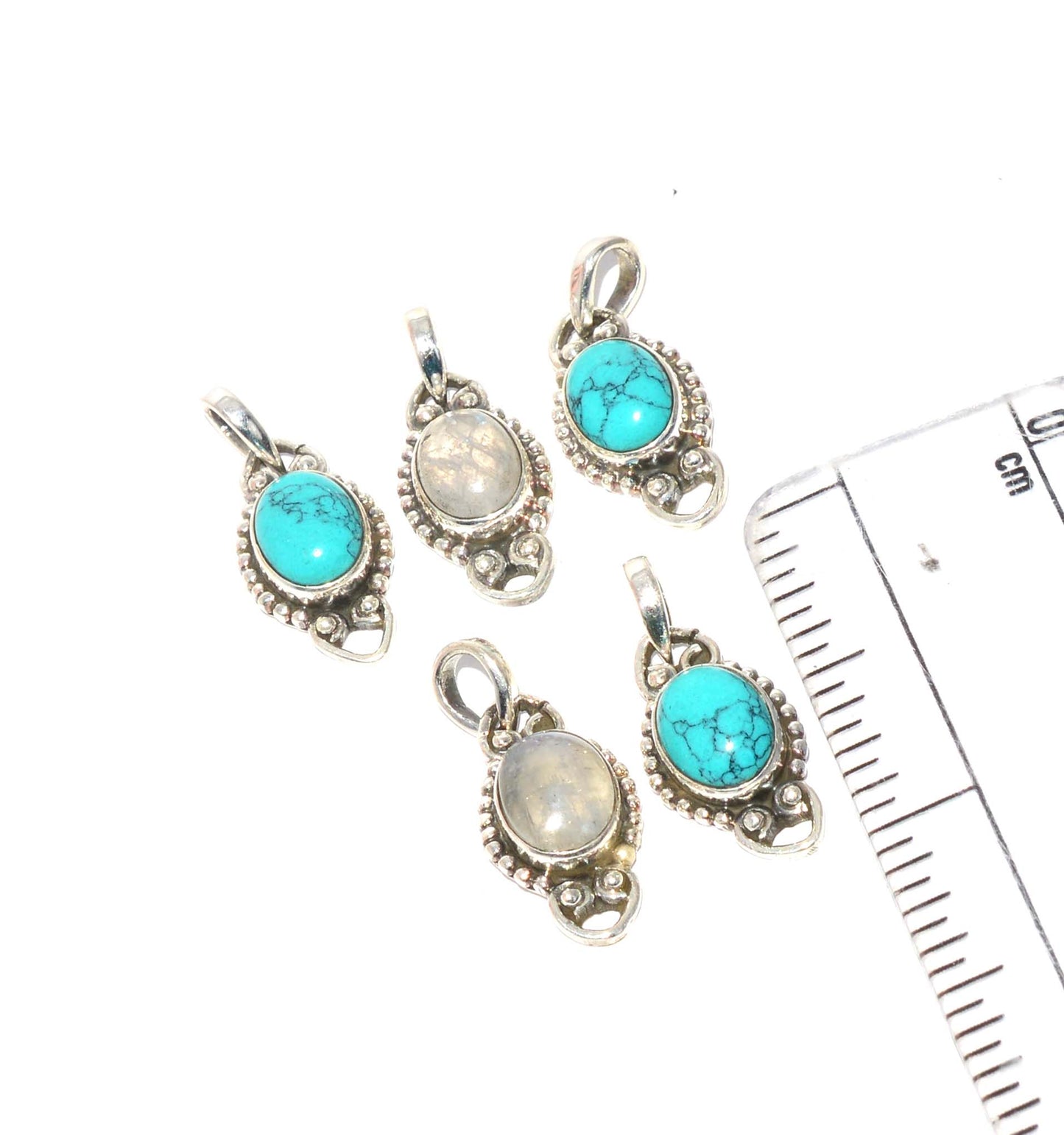 WHOLESALE 5PC 925 SOLID STERLING SILVER BLUE TURQUOISE MIX PENDANT LOT