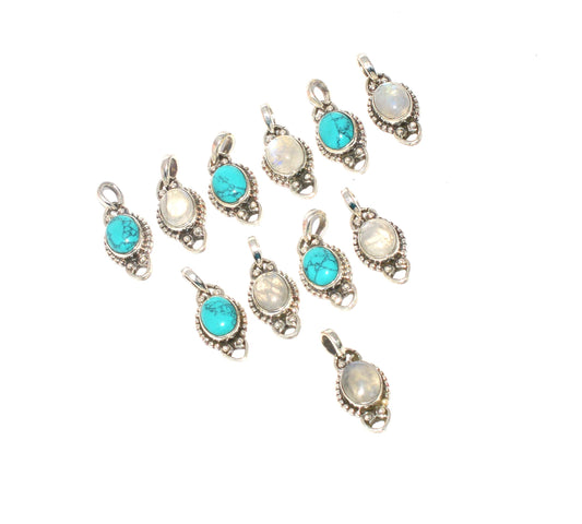 WHOLESALE 11PC 925 SOLID STERLING SILVER BLUE TURQUOISE MIX PENDANT LOT