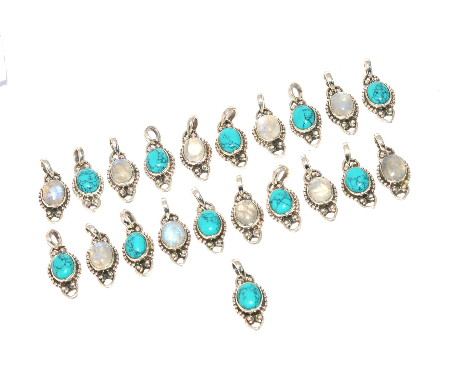 WHOLESALE 21PC 925 SOLID STERLING SILVER BLUE TURQUOISE MIX PENDANT LOT
