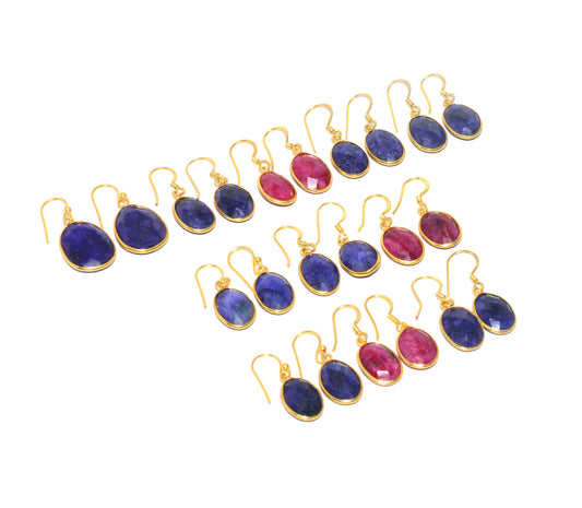 WHOLESALE 11PR 925 STERLING 24CT GOLD OVERLAY Simulated Ruby EARRING LOT