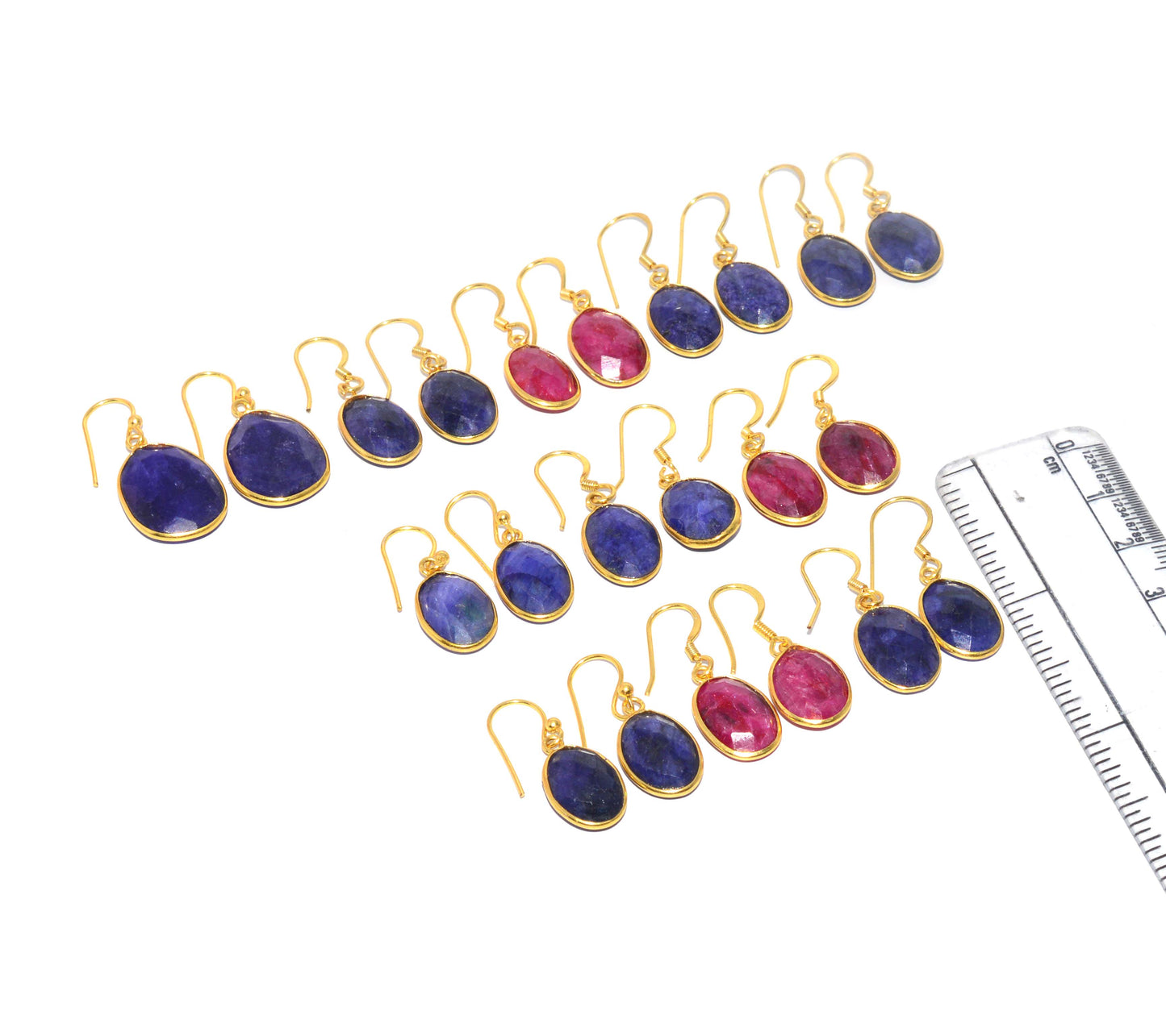 WHOLESALE 11PR 925 STERLING 24CT GOLD OVERLAY Simulated Ruby EARRING LOT