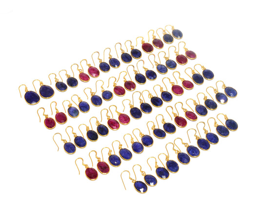 WHOLESALE 33PR 925 STERLING 24CT GOLD OVERLAY Simulated Ruby EARRING LOT