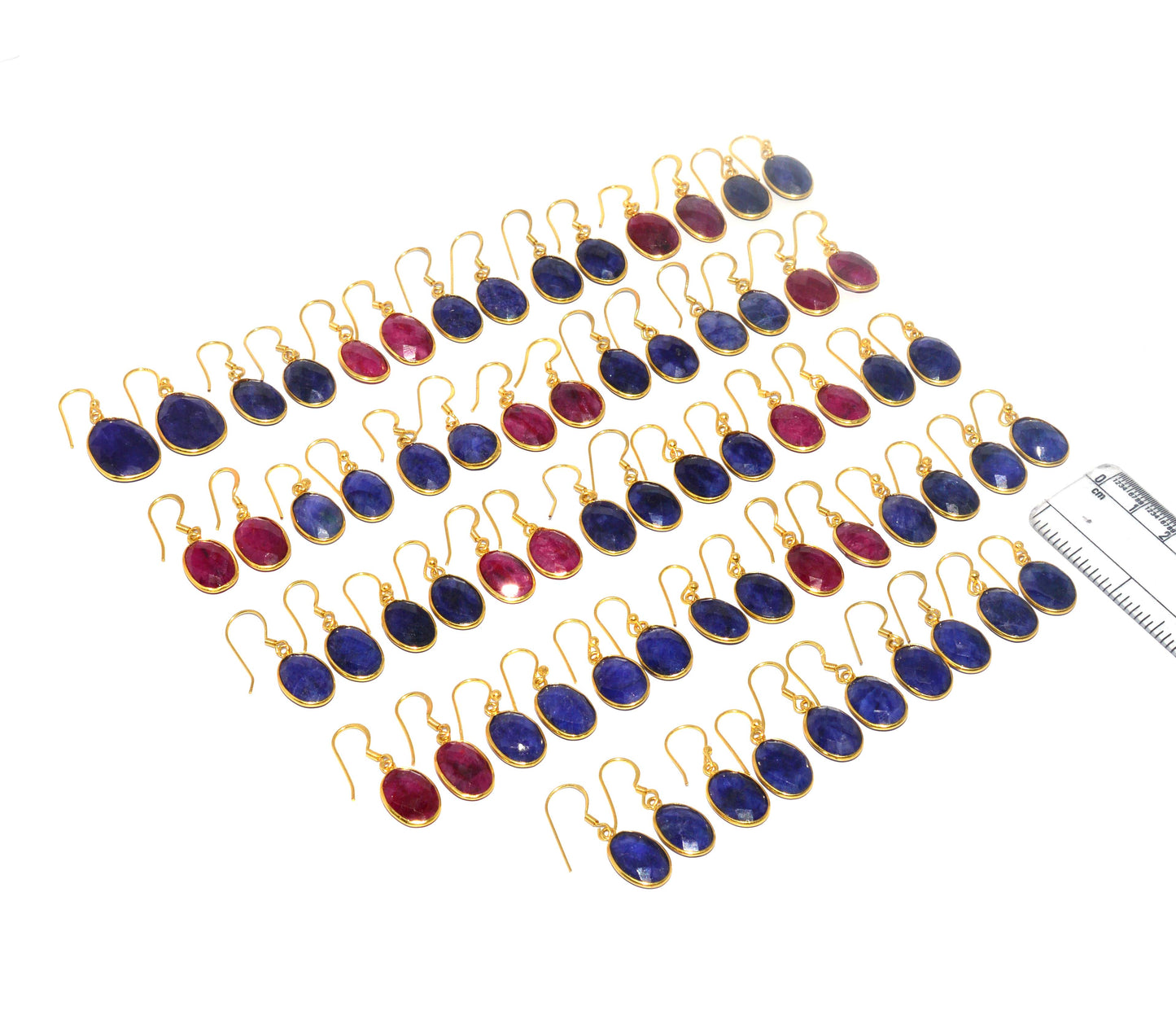 WHOLESALE 33PR 925 STERLING 24CT GOLD OVERLAY Simulated Ruby EARRING LOT
