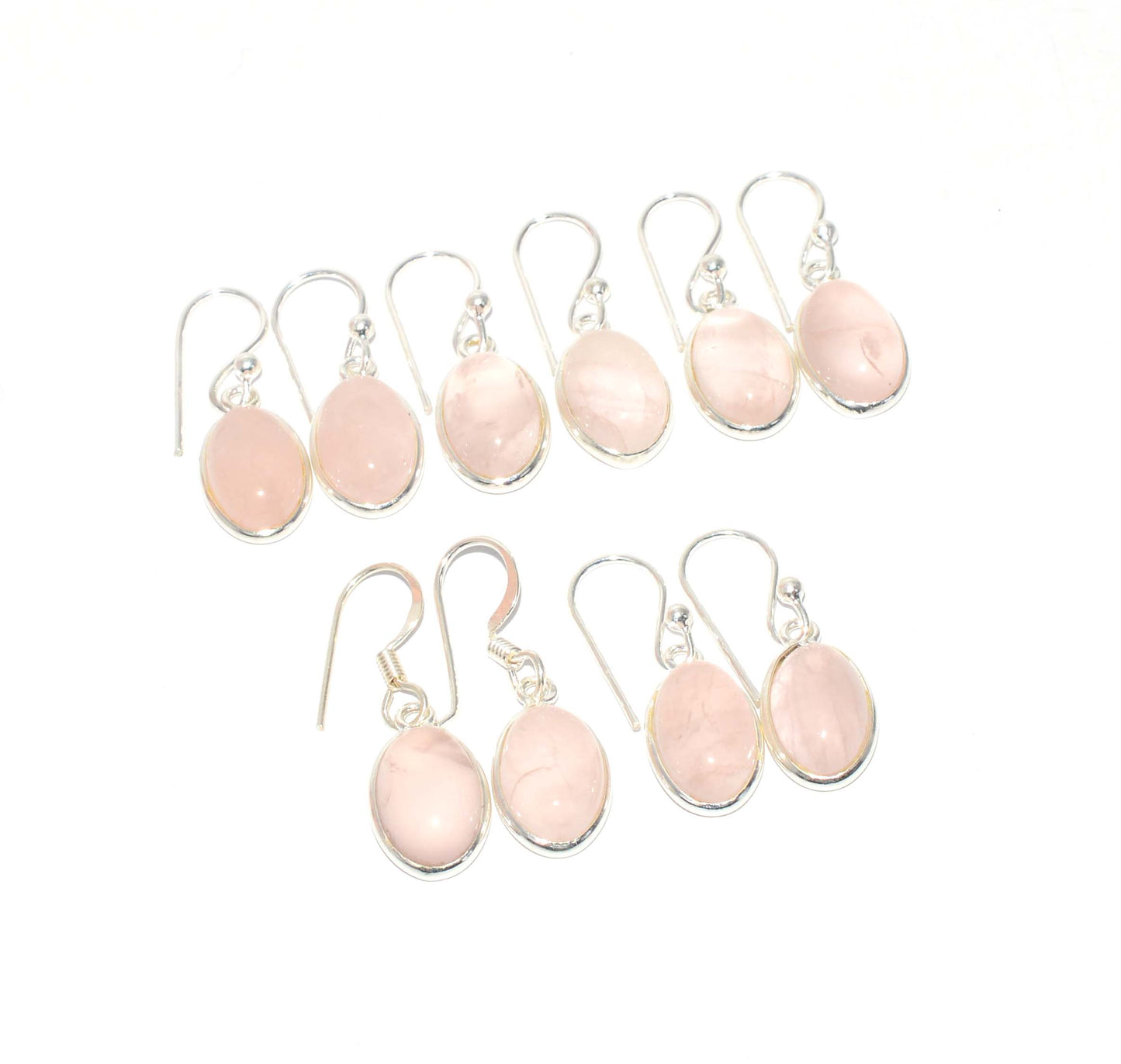WHOLESALE 5PR 925 SOLID STERLING SILVER PINK ROSE QUARTZ HOOK EARRING LOT