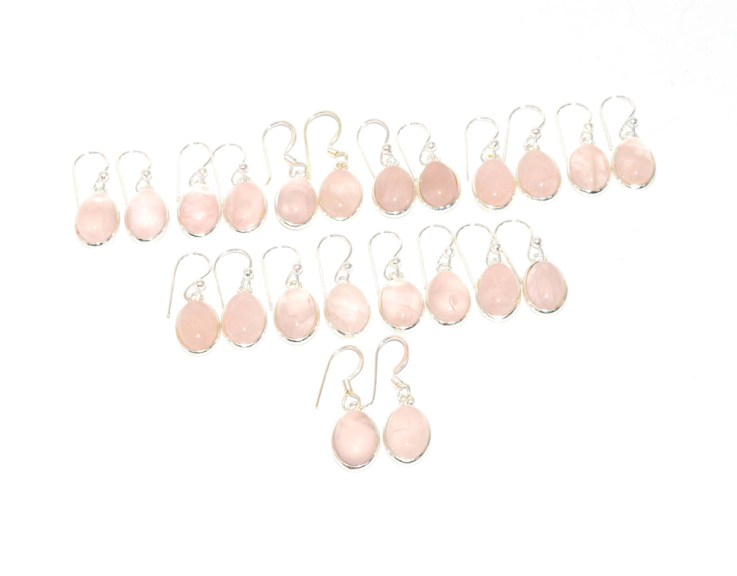 WHOLESALE 11PR 925 SOLID STERLING SILVER PINK ROSE QUARTZ HOOK EARRING LOT