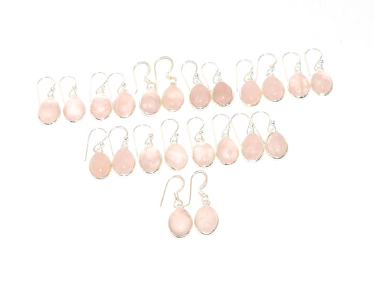 WHOLESALE 11PR 925 SOLID STERLING SILVER PINK ROSE QUARTZ HOOK EARRING LOT