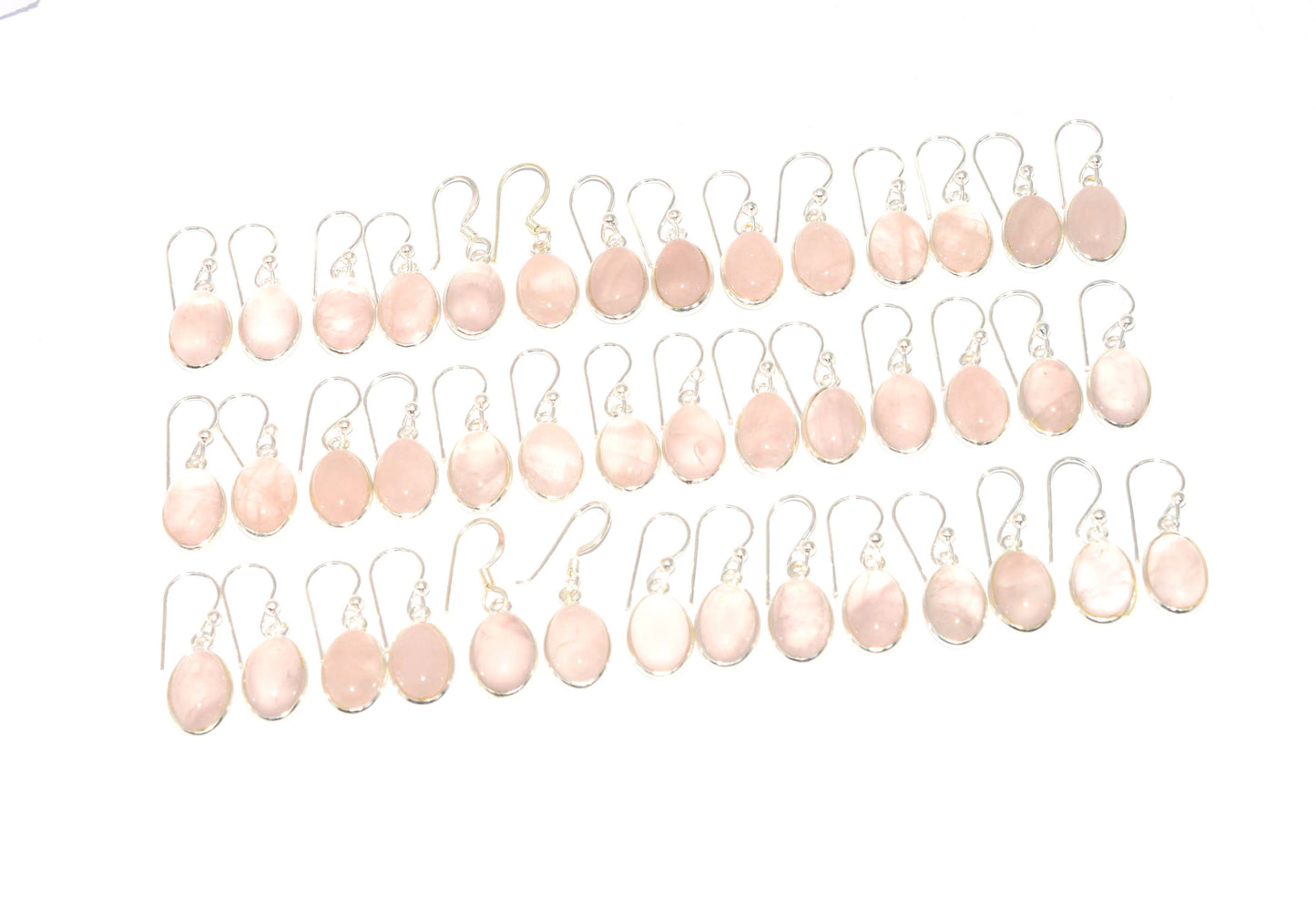 WHOLESALE 21PR 925 SOLID STERLING SILVER PINK ROSE QUARTZ HOOK EARRING LOT
