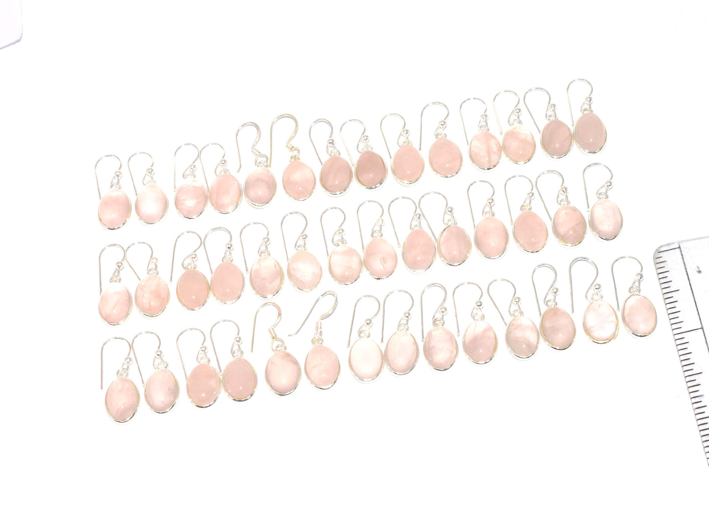 WHOLESALE 21PR 925 SOLID STERLING SILVER PINK ROSE QUARTZ HOOK EARRING LOT
