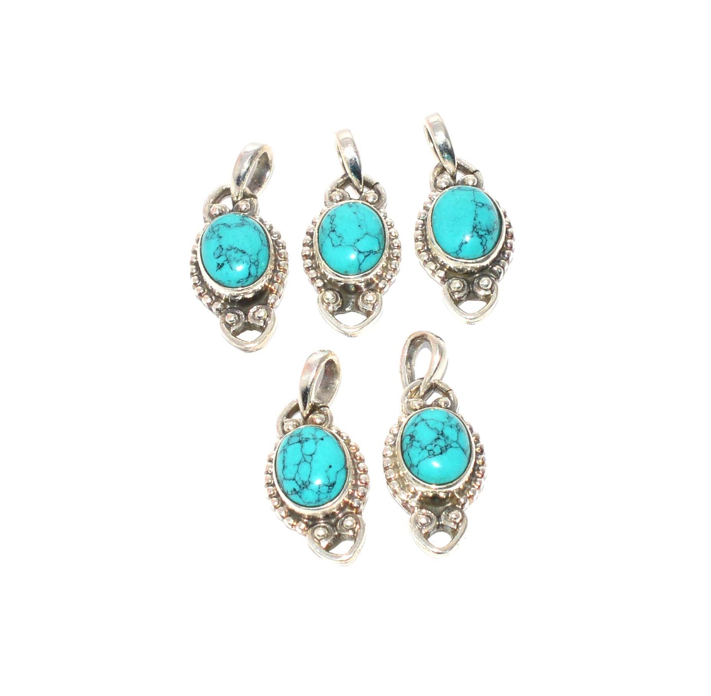 WHOLESALE 5PC 925 SOLID STERLING SILVER BLUE TURQUOISE PENDANT LOT
