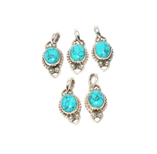 WHOLESALE 5PC 925 SOLID STERLING SILVER BLUE TURQUOISE PENDANT LOT