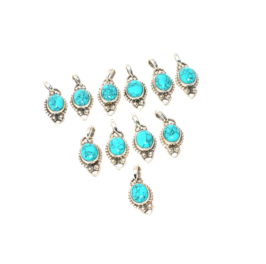 WHOLESALE 11PC 925 SOLID STERLING SILVER BLUE TURQUOISE PENDANT LOT