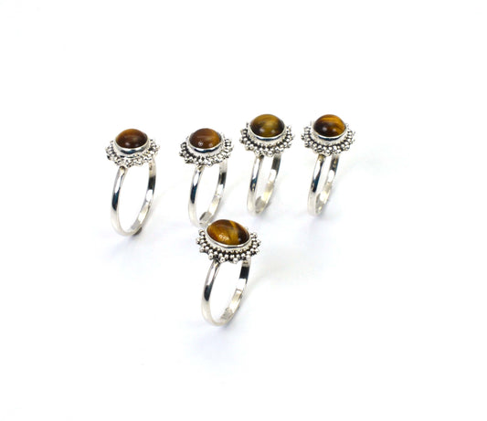 WHOLESALE 5PC 925 SOLID STERLING SILVER TIGER EYE RING LOT