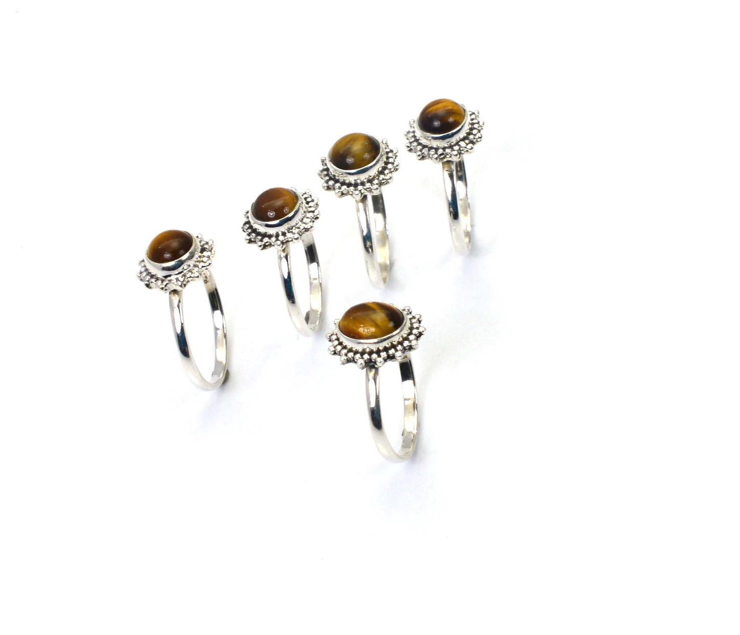 WHOLESALE 5PC 925 SOLID STERLING SILVER TIGER EYE RING LOT