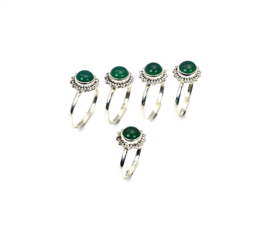 WHOLESALE 5PC 925 SOLID STERLING SILVER GREEN ONYX RING LOT
