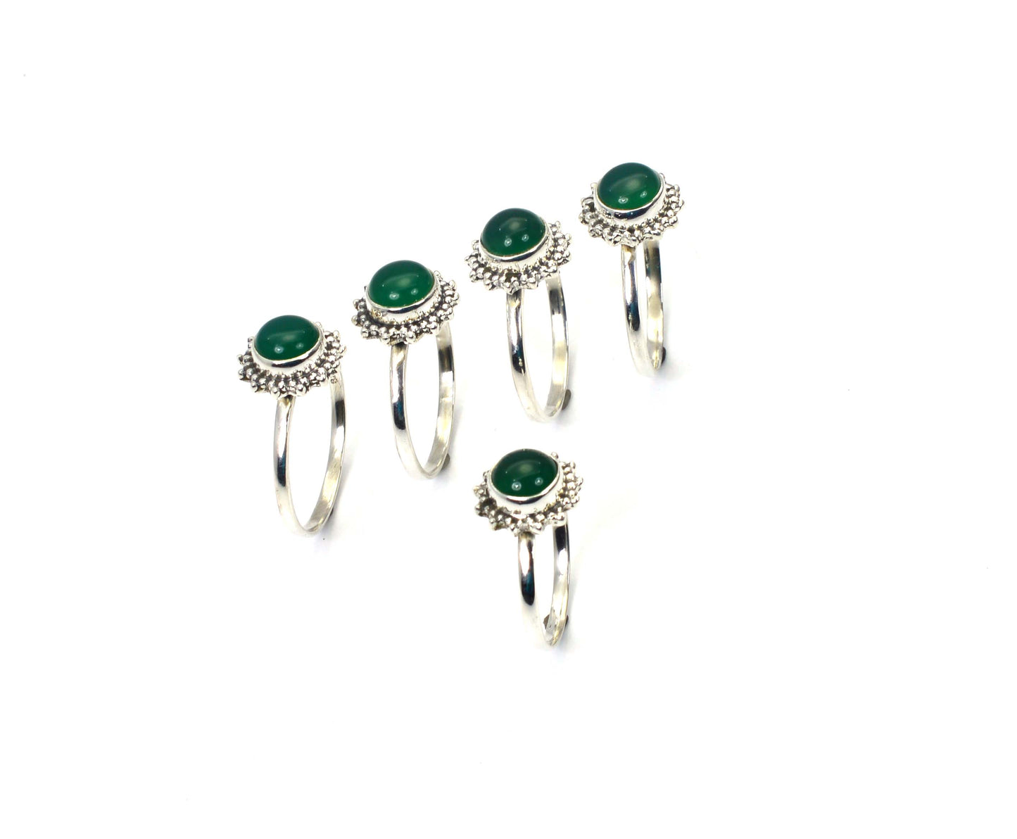 WHOLESALE 5PC 925 SOLID STERLING SILVER GREEN ONYX RING LOT