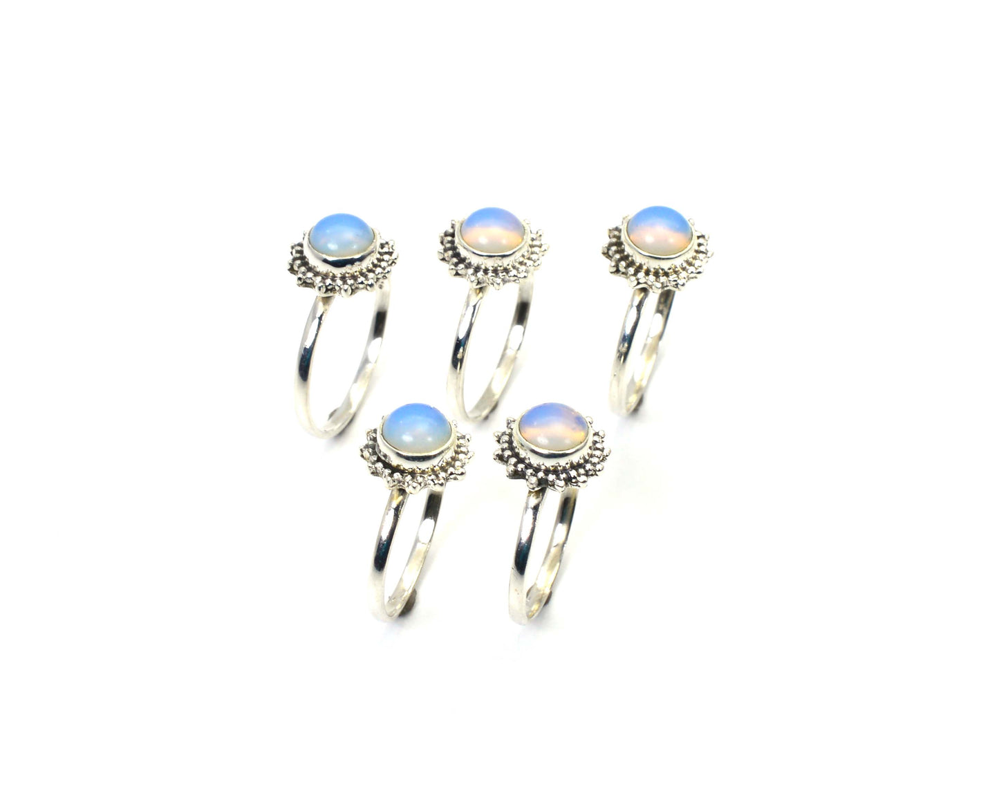 WHOLESALE 5PC 925 SOLID STERLING SILVER MILKY OPALITE RING LOT