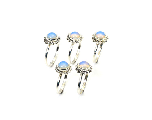 WHOLESALE 5PC 925 SOLID STERLING SILVER MILKY OPALITE RING LOT