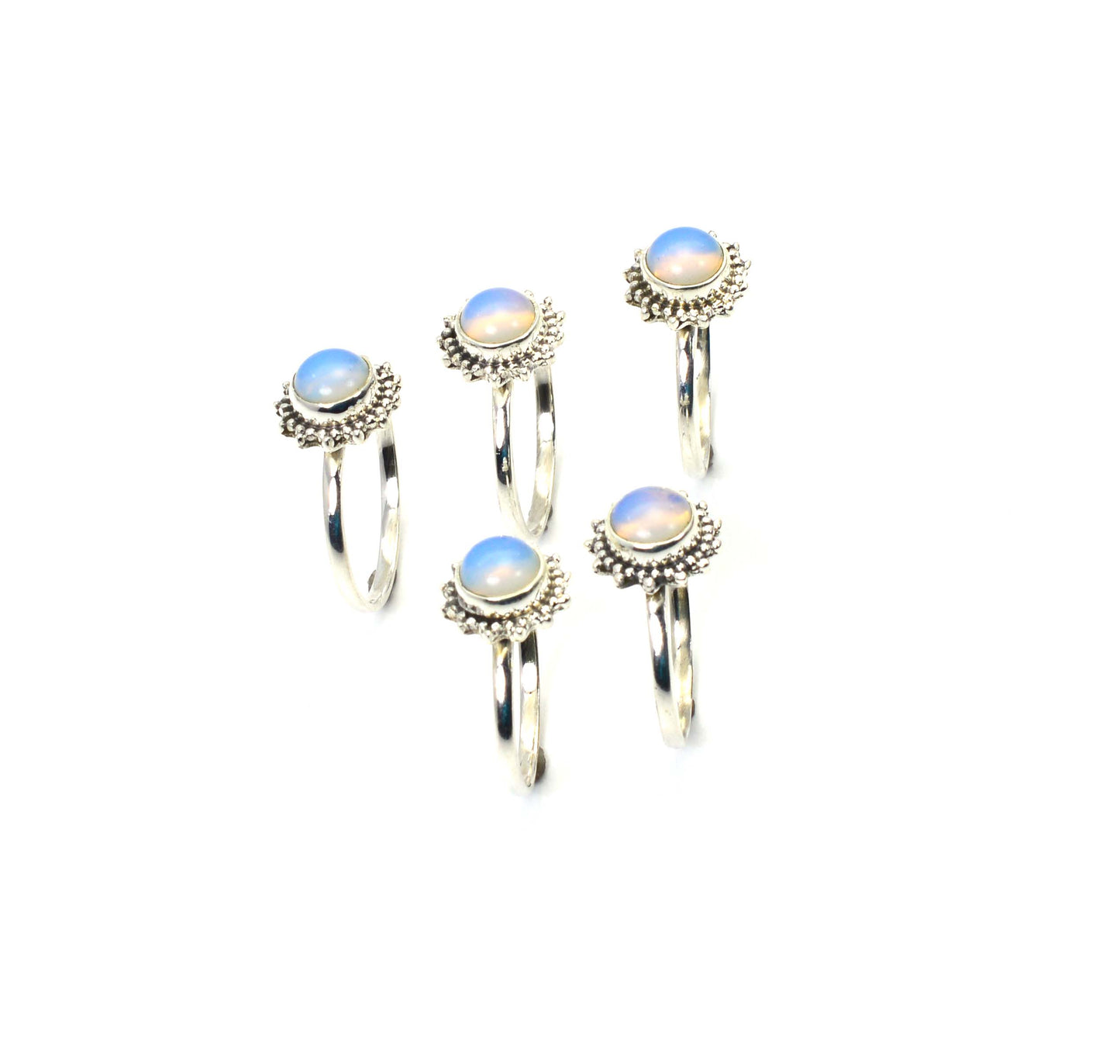WHOLESALE 5PC 925 SOLID STERLING SILVER MILKY OPALITE RING LOT