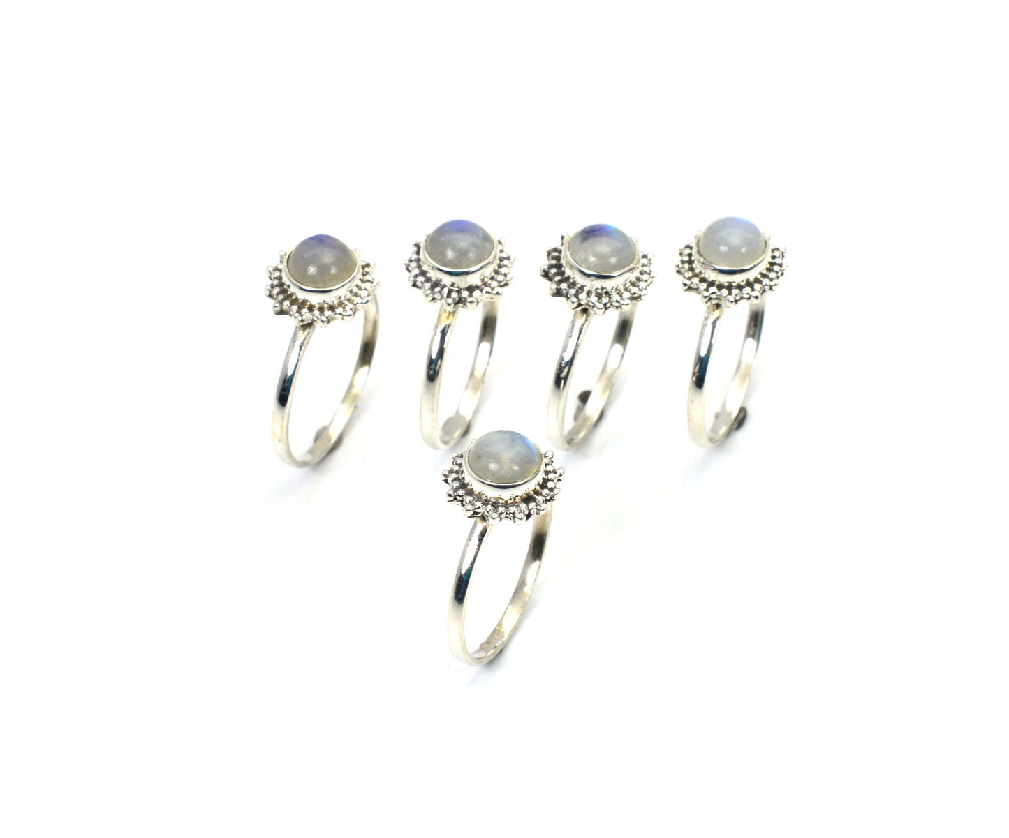 WHOLESALE 5PC 925 SOLID STERLING SILVER WHITE RAINBOW MOONSTONE RING LOT