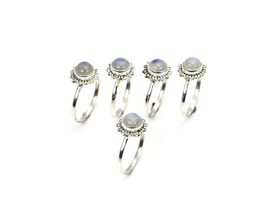 WHOLESALE 5PC 925 SOLID STERLING SILVER WHITE RAINBOW MOONSTONE RING LOT