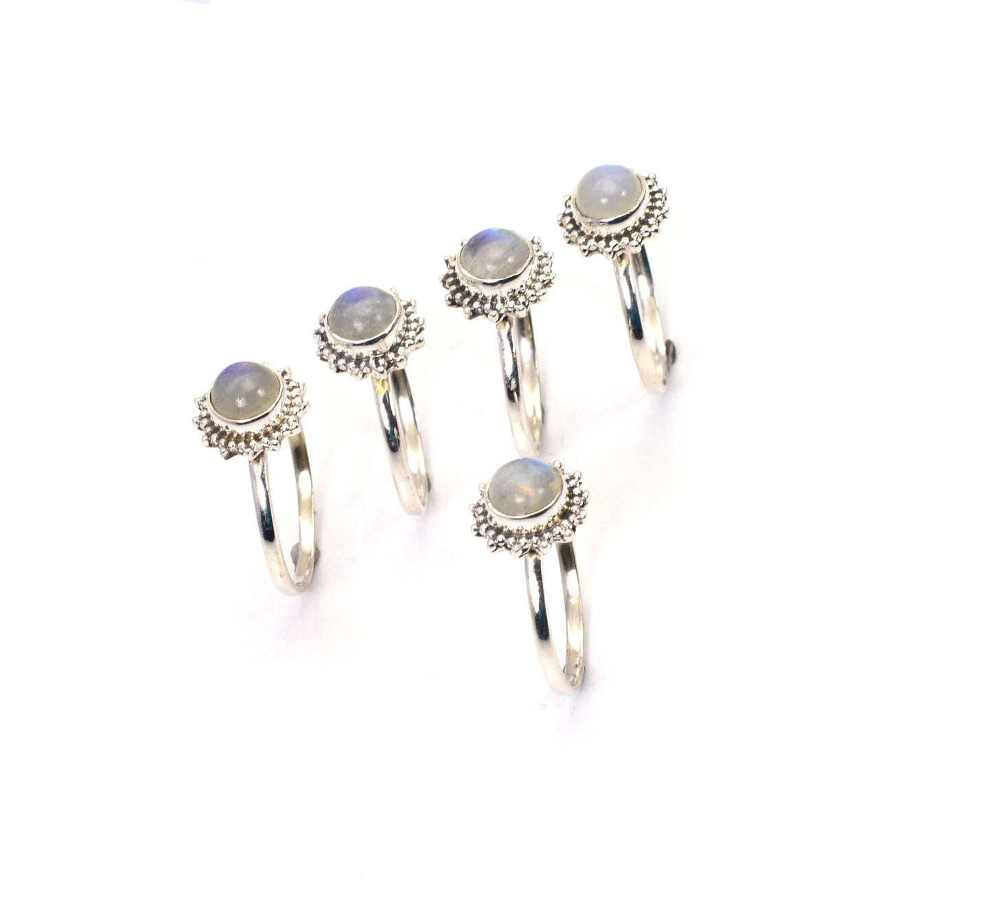 WHOLESALE 5PC 925 SOLID STERLING SILVER WHITE RAINBOW MOONSTONE RING LOT