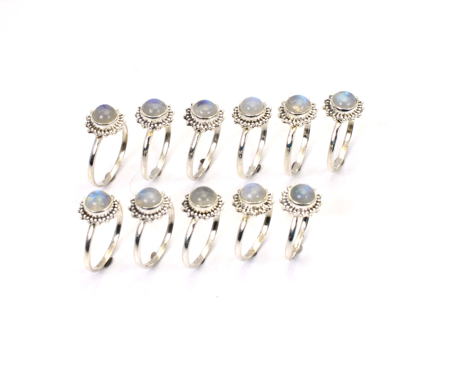 WHOLESALE 11PC 925 SOLID STERLING SILVER WHITE RAINBOW MOONSTONE RING LOT